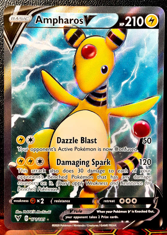 Pokemon Card - Ampharos V 171/185 - Textured Full Art - SWSH Vivid Voltage NM