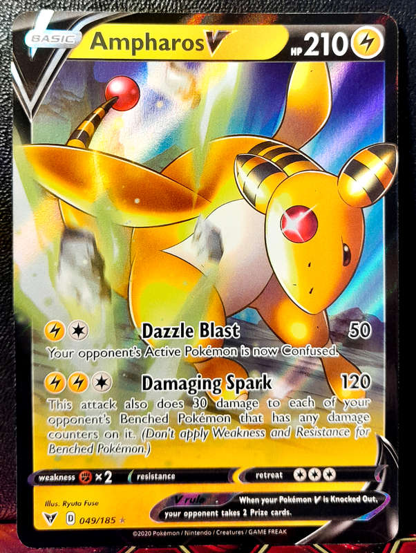 Pokemon Card - Ampharos V 049/185 - Holofoil Rare - SWSH Vivid Voltage NM