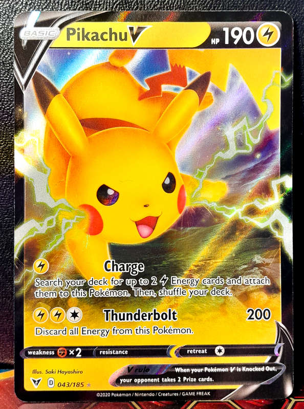 Pokemon Card - Pikachu V 043/185 - Textured Holofoil - SWSH Vivid Voltage NM