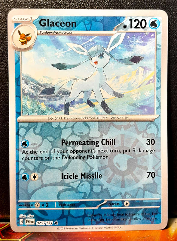 Pokemon Card - Glaceon 025/131 - Reverse Holofoil Rare - Prismatic Evolutions  NM