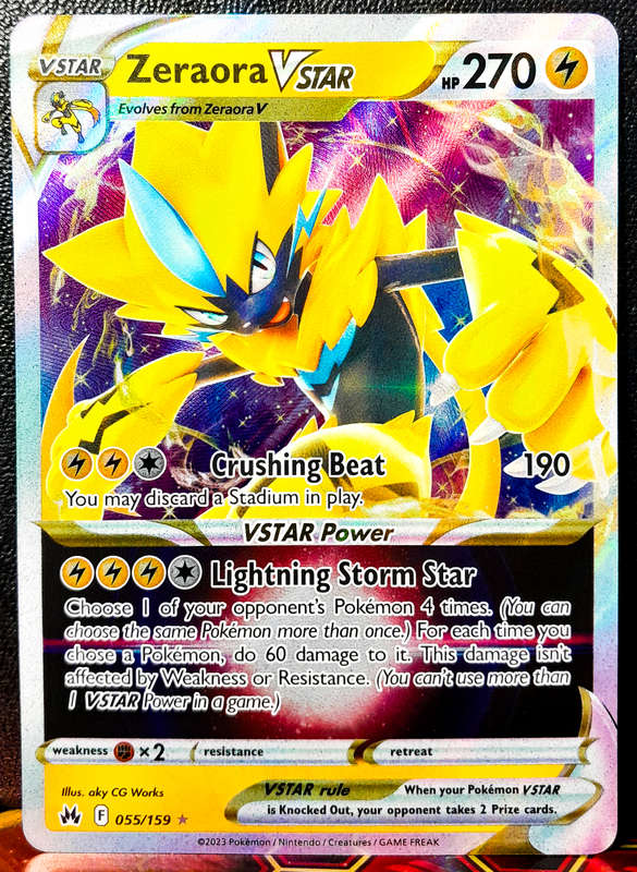 Pokemon Card - Zeraora Vstar 055/159 - Textured Holofoil Rare - Crown Zenith NM