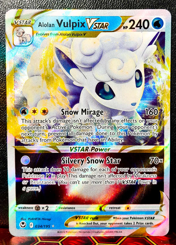 Pokemon Card - Alolan Vulpix Vstar 034/195 - Textured Holo Rare - Silver Tempest NM