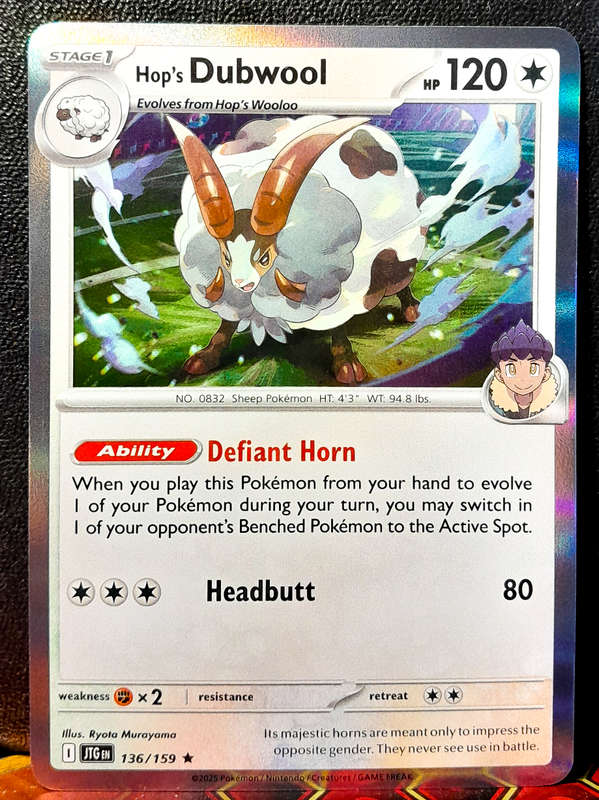 Pokemon Card - Hop's Dubwool 136/159 - Holofoil Rare - Journey Together - NM