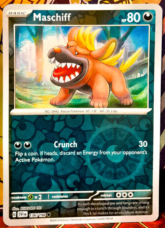 Pokemon Cards - Maschiff 136/198 - Reverse Holofoil - Scarlet & Violet Base Set - NM