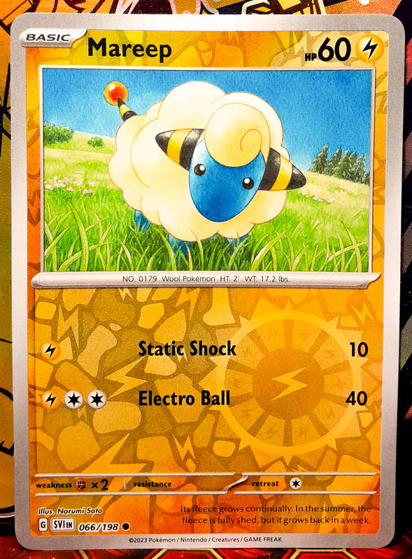 Pokemon Cards - Mareep 066/198 - Reverse Holofoil - Scarlet & Violet Base Set - NM