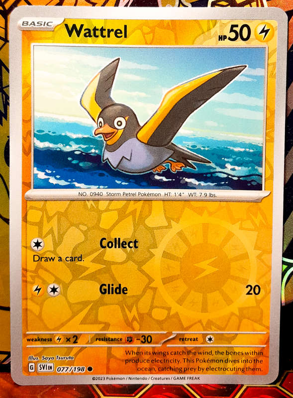 Pokemon Cards - Wattrel 077/198 - Reverse Holofoil - Scarlet & Violet Base Set - NM