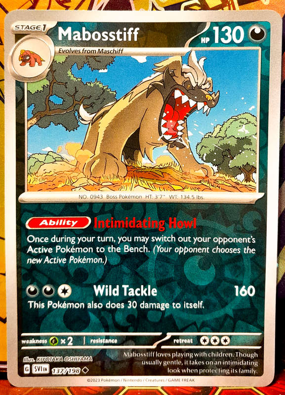 Pokemon Cards - Mabosstiff 137/198 - Reverse Holofoil - Scarlet & Violet Base Set - NM