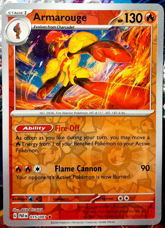 Pokemon Card - Armarouge 015/091 - Reverse Holofoil Rare - Paldean fates