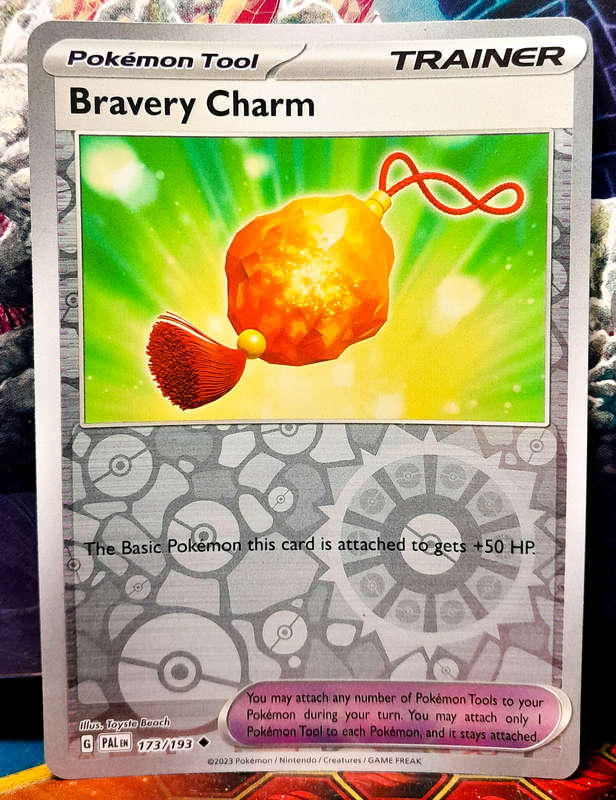 Pokemon Card - Bravery Charm 173/193 - Reverse Holo Tool Trainer - Paldea Evolved - NM