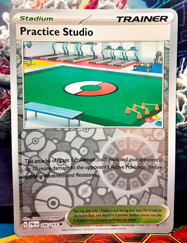 Pokemon Card - Practice Studio 186/193 - Reverse Holo Stadium Trainer - Paldea Evolved NM