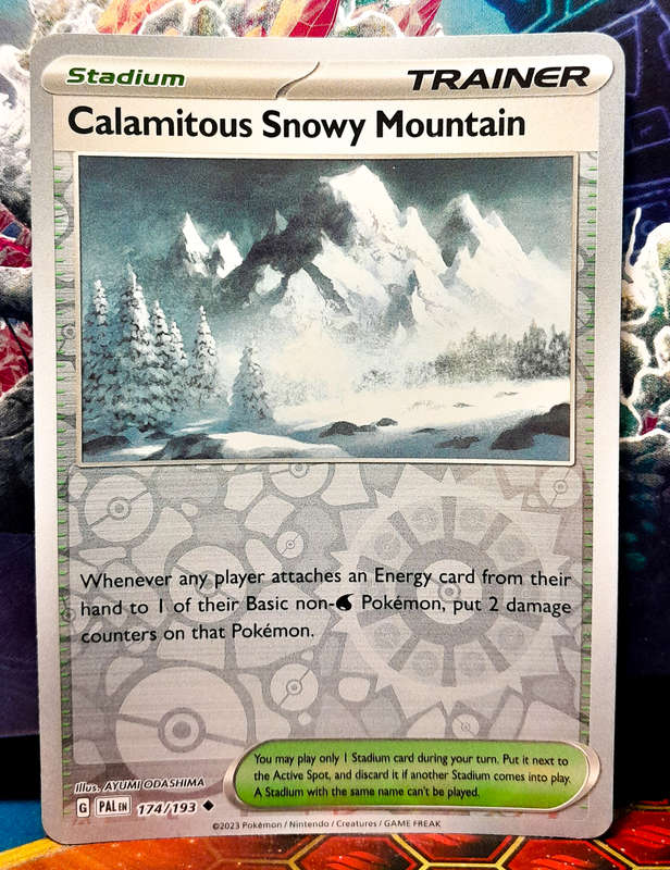 Pokemon Card - Calamitous Snowy Mountain 174/193 - Reverse Holo Stadium Trainer - Paldea Evolved NM