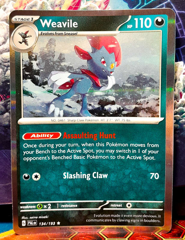 Pokemon Card - Weavile 134/193 - Holo RARE - Paldea Evolved NM