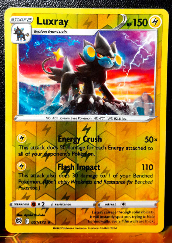 Pokemon Card - Luxray 051/172 - Reverse Holofoil Rare - Brilliant Stars NM