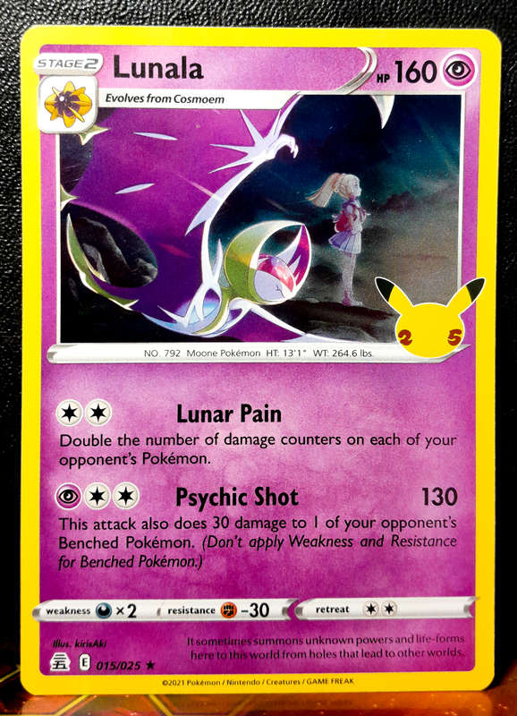 Pokemon Card - Lunala 015/025 - Holofoil Rare - Celebrations 25th Anniversary NM