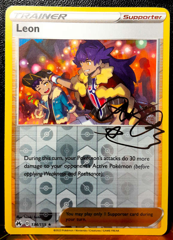 Pokemon Card - Leon 134/159 - Signature Trainer - Reverse Holofoil Rare - Crown Zenith NM