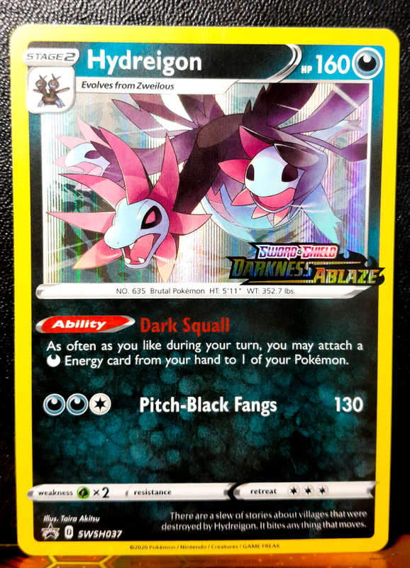 Pokemon Card - Hydreigon SWSH037 - Darkness Ablaze - Pre-Release Promo - Black star Promo NM