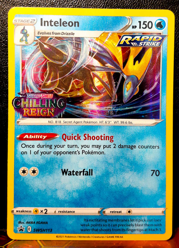 Pokemon Card - Inteleon SWSH113 - Chilling Reign - Pre-Release Promo - Black star Promo NM