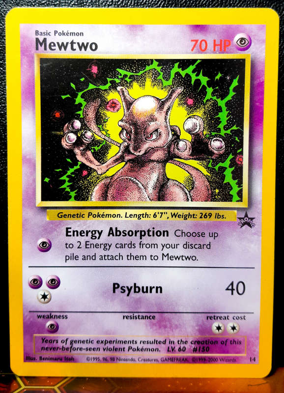 Pokemon Card - Mewtwo - 14 - Wizards of the Coast Promo - VINTAGE - Black star Promo NM