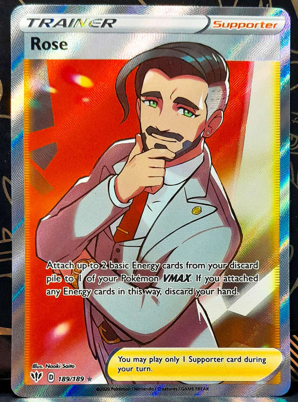 Pokemon Card - Rose 189/189 - Textured Full Art Trainer - SWSH Darkness Ablaze