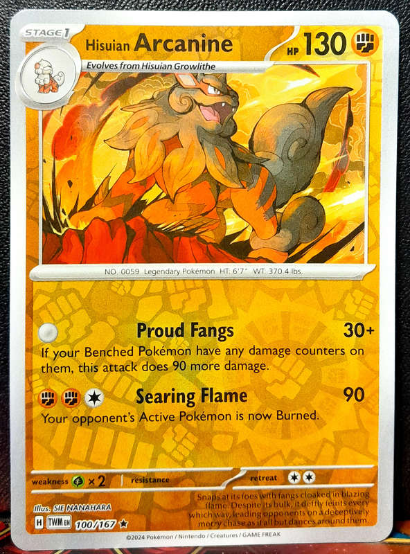 Pokemon Cards - Hisuian Arcanine 100/167 - Reverse Holofoil Rare - Twilight Masquerade