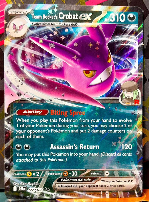 Pokemon Card - Team Rocket's Crobat EX 122/182 - Double Rare - Destined Rivals - NM