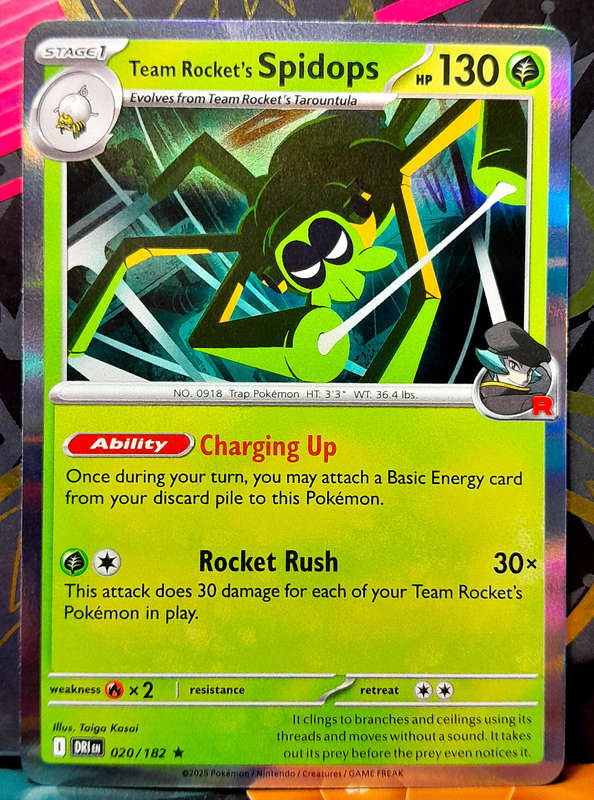 Pokemon Card - Team Rocket's Spidops 020/182 - Holofoil Rare - Destined Rivals - NM