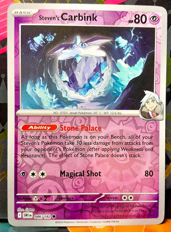 Pokemon Card - Steven's Carbink 086/182 - Reverse Holofoil - Destined Rivals - NM