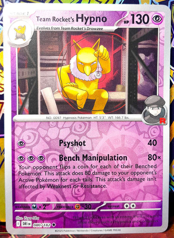 Pokemon Card - Team Rocket's Hypno 080/182 - Reverse Holofoil - Destined Rivals - NM
