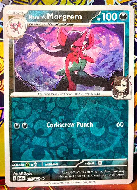 Pokemon Card - Marnie's Morgrem 135/182 - Reverse Holofoil - Destined Rivals - NM