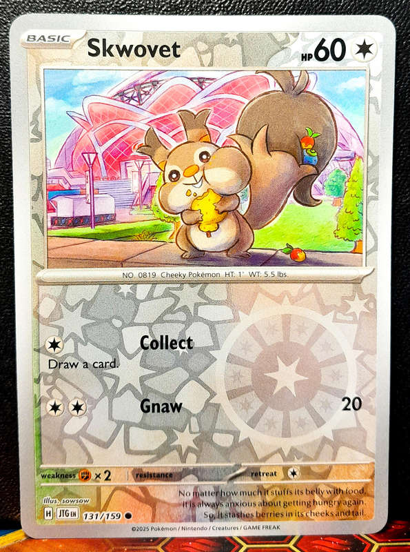 Pokemon Card - Skwovert 131/159 - Reverse Holofoil- Journey Together - NM