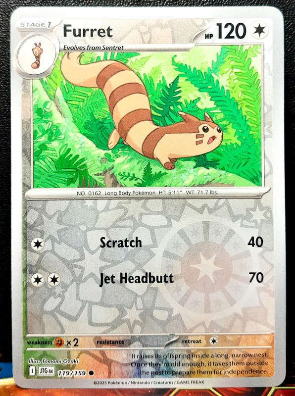 Pokemon Card - Furret 119/159 - Reverse Holofoil- Journey Together - NM