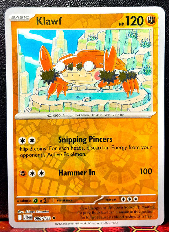 Pokemon Card - Klawf 090/159 - Reverse Holofoil- Journey Together - NM