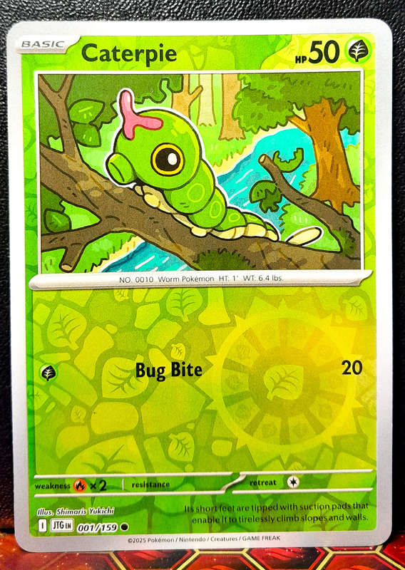 Pokemon Card - Caterpie 001/159 - Reverse Holofoil- Journey Together - NM