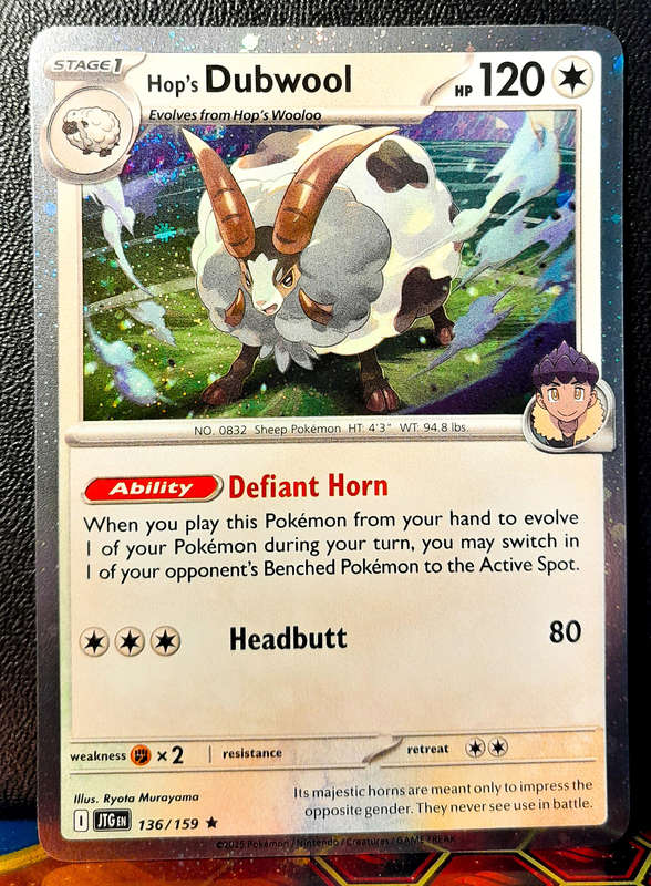 Pokemon Card - Hop's Dubwool 136/159 - Cosmo Holofoil- Journey Together - NM