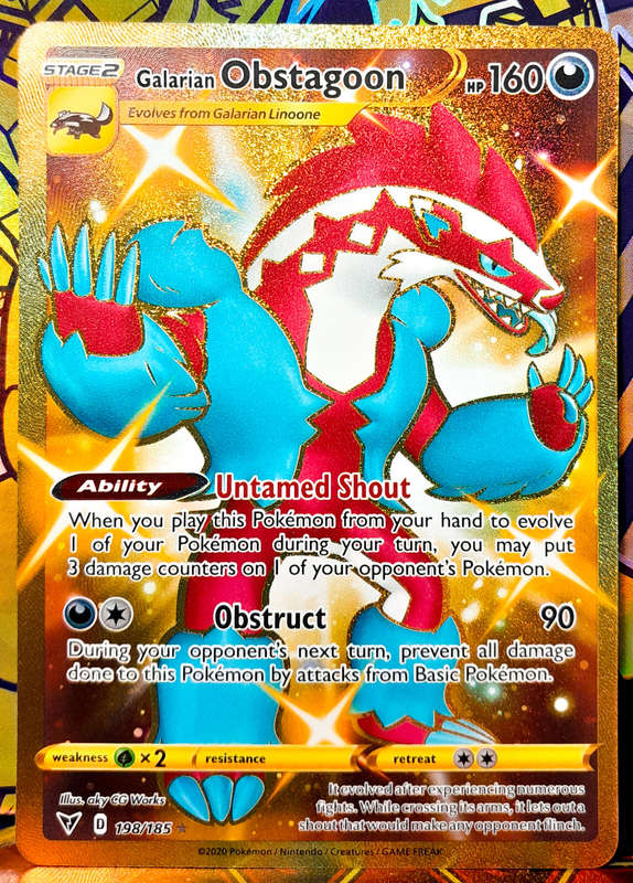 Pokemon Card - Galarian Obstagoon 198/185 - Gold Secret Rare - SWSH Vivid Voltage NM