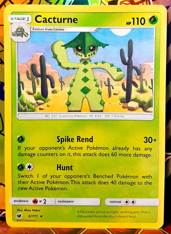 Pokemon Card - Cacturne 6/111 - RARE - Sun & Moon Crimson Invasion - NM