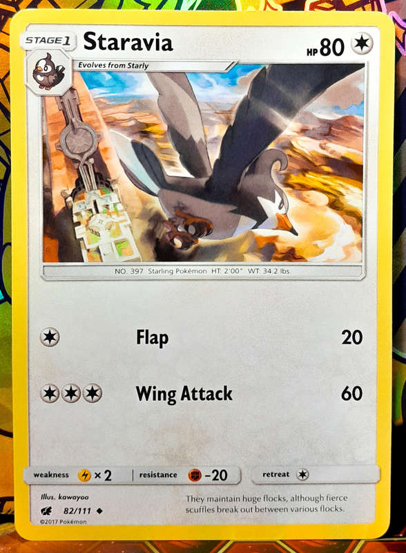 Pokemon Card - Staravia 82/111 - Uncommon - Sun & Moon Crimson Invasion - NM