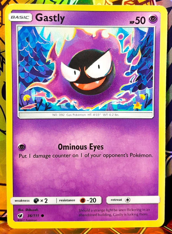 Pokemon Card - Gastly 36/111 - Common - Sun & Moon Crimson Invasion - NM