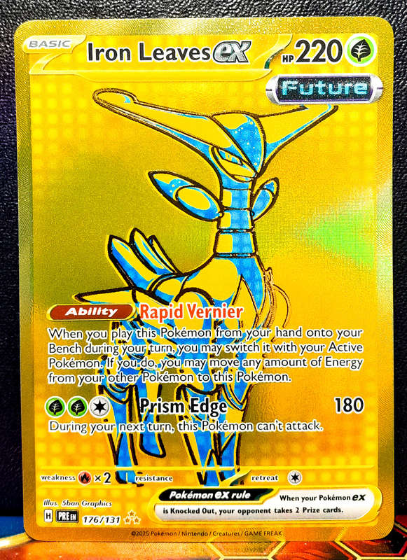 Pokemon Card - Iron Leaves EX 176/131 - Double GOLD rare - Prismatic Evolutions NM