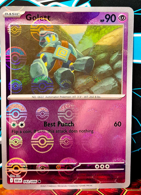 Pokemon Cards - Golett 042/086 - Pokeball Reverse Holofoil - Black Bolt - NM