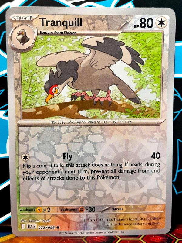 Pokemon Cards - Tranquill 072/086 - Reverse Holofoil - Black Bolt - NM
