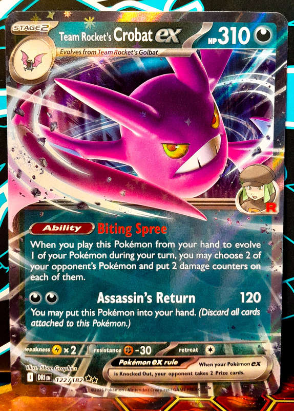 Pokemon Card - Team Rocket's Crobat EX 122/182 - Double Rare - Destined Rivals - NM