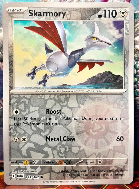 Pokemon Card - Skarmory 141/182 - Reverse Holofoil - Destined Rivals - NM