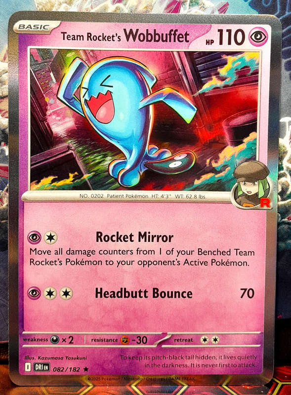 Pokemon Card - Team Rocket's Wobbuffet 082/182 - Holo Rare - Foil - Destined Rivals - NM