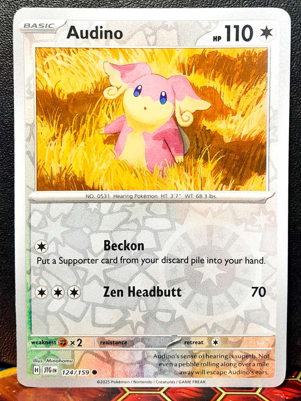 Pokemon Card - Audino 124/159 - Reverse Holofoil- Journey Together - NM