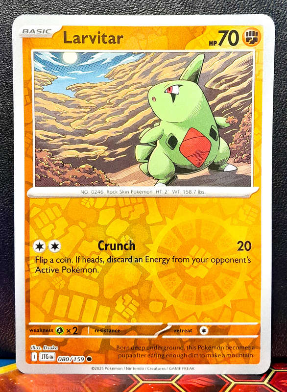 Pokemon Card - Larvitar 080/159 - Reverse Holofoil- Journey Together - NM