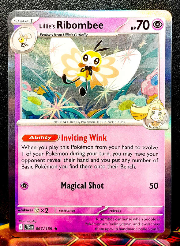 Pokemon Card - Lillie's Ribombee 067/159 - Holofoil Rare - Journey Together - NM