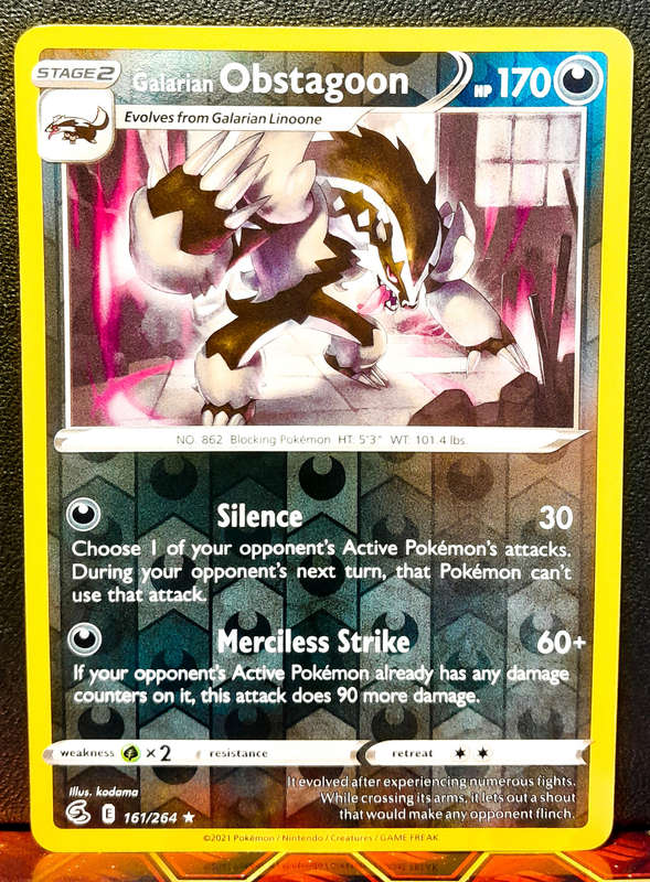 Pokemon Card - Galarian Obstagoon 161/264 - Reverse Holofoil Rare - Fusion Strike NM