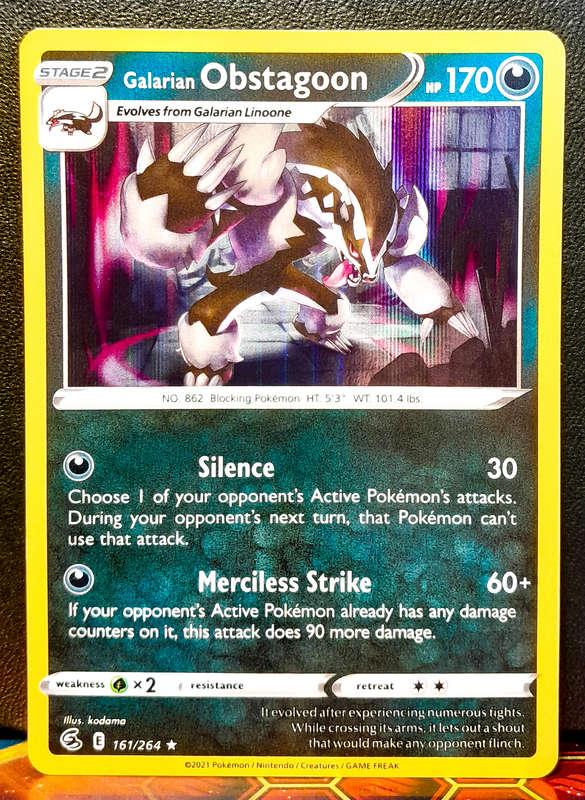 Pokemon Card - Galarian Obstagoon 161/264 - Holofoil Rare - Fusion Strike NM