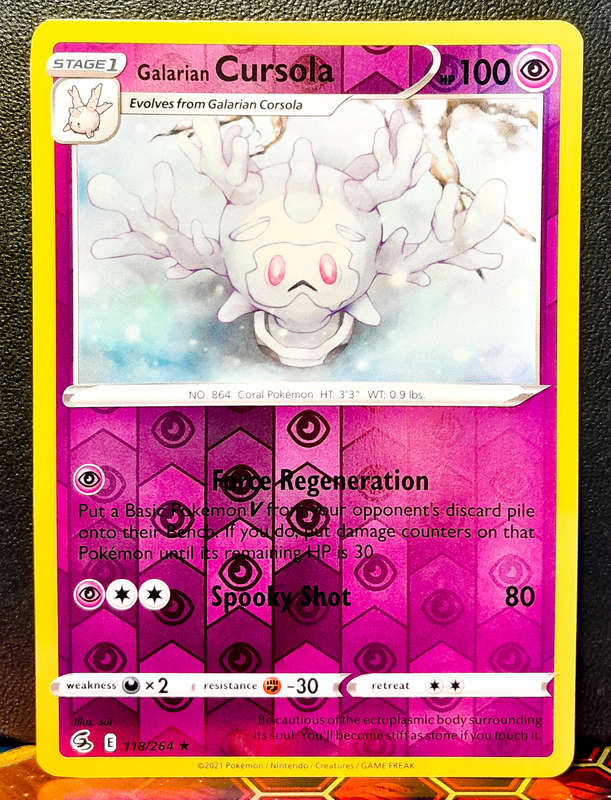 Pokemon Card - Galarian Cursola 118/264 - Reverse Holofoil Rare - Fusion Strike NM